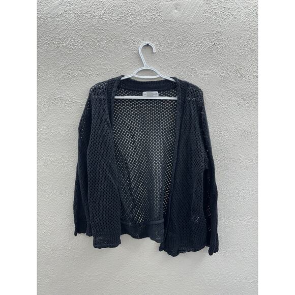 Sag Harbor Womens Cardigan Sweater Size XL Black Open Front Open Knit - Picture 1 of 10